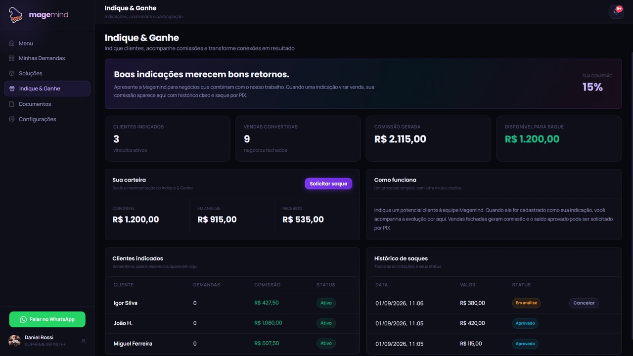 Tela Indique e ganhe do aplicativo Magemind