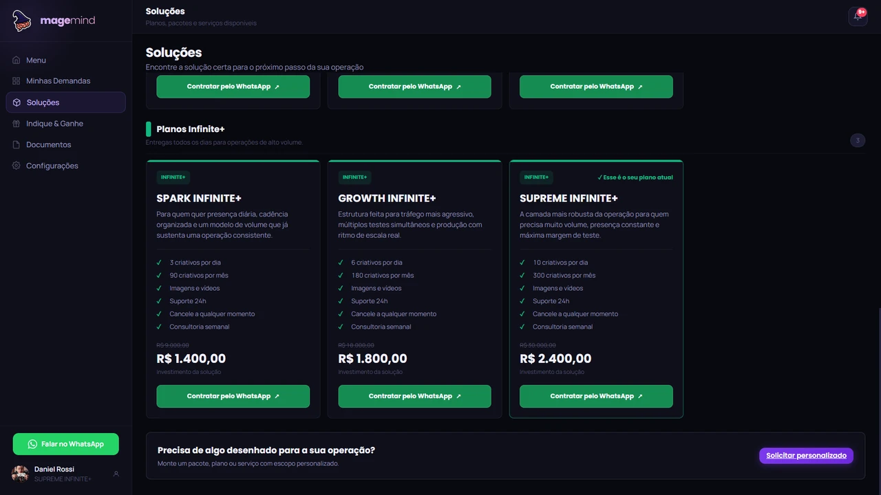Tela Soluções do aplicativo Magemind
